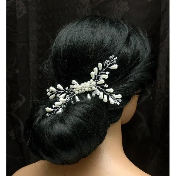 Pearl Bridal Hair Clip Wedding Rhinestone Headpiece - Picture 2 of 5